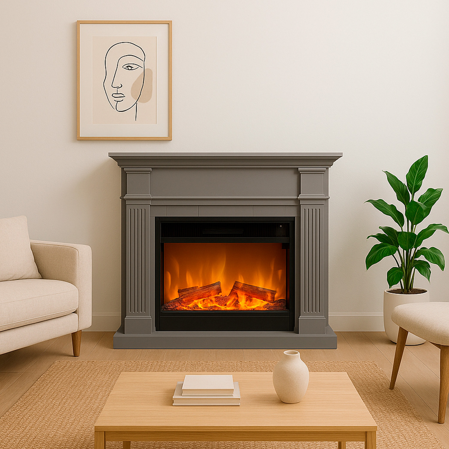 CAMINO-CALDERA-XXL-GRIGIO-3 - SINED | Duchas de piscina | Chaise longue de jardín | Chimeneas eléctricas | Calefactores infrarrojos