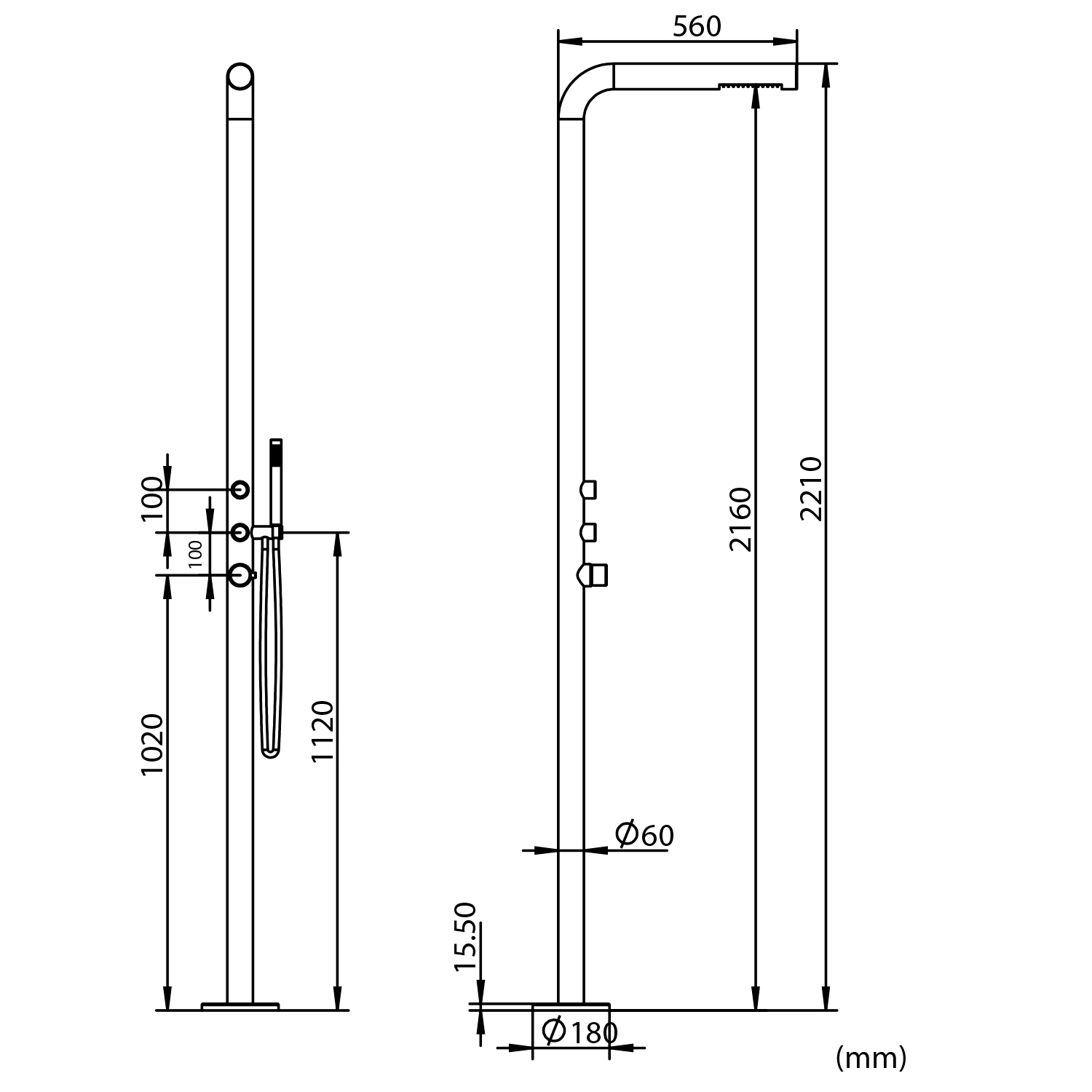 DOCCIA-BUDONI-INOX - SINED | Duchas de piscina | Chaise longue de jardín | Chimeneas eléctricas | Calefactores infrarrojos