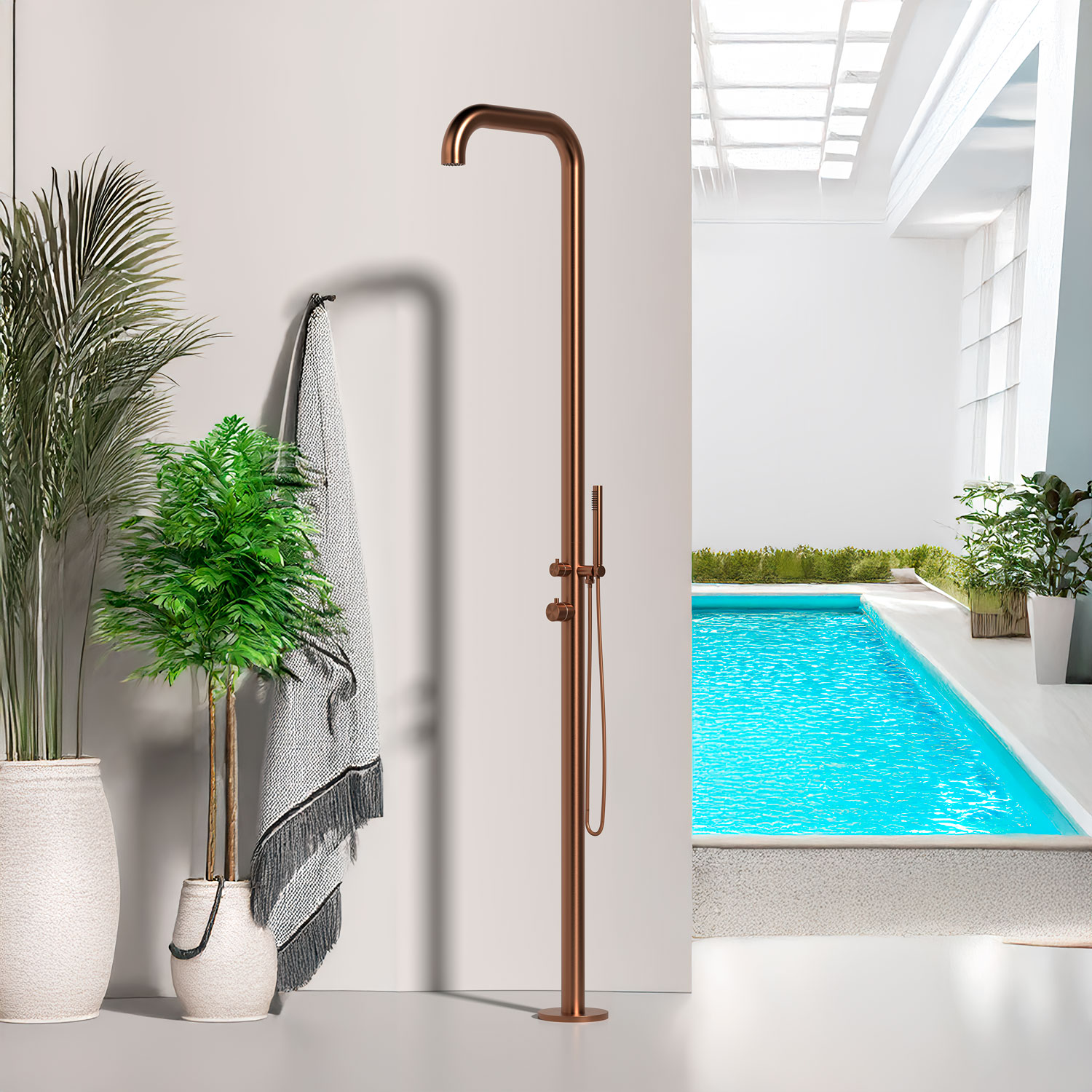 DOCCIA-CHIA-ORO-ROSA-4 - SINED | Duchas de piscina | Chaise longue de jardín | Chimeneas eléctricas | Calefactores infrarrojos