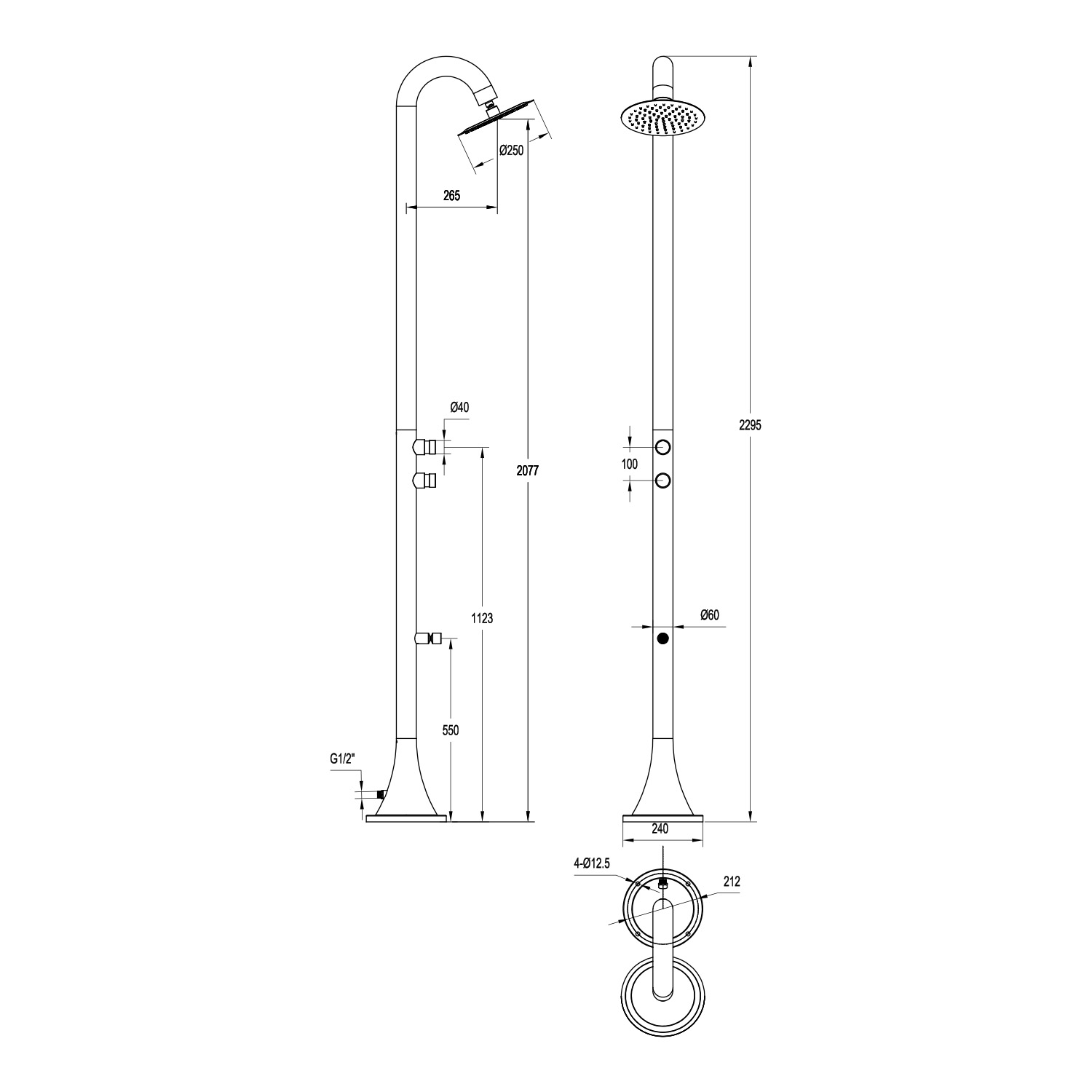 DOCCIA-INOX-LUNA-DOPPIO-TMP-INOX - SINED | Duchas de piscina | Chaise longue de jardín | Chimeneas eléctricas | Calefactores infrarrojos