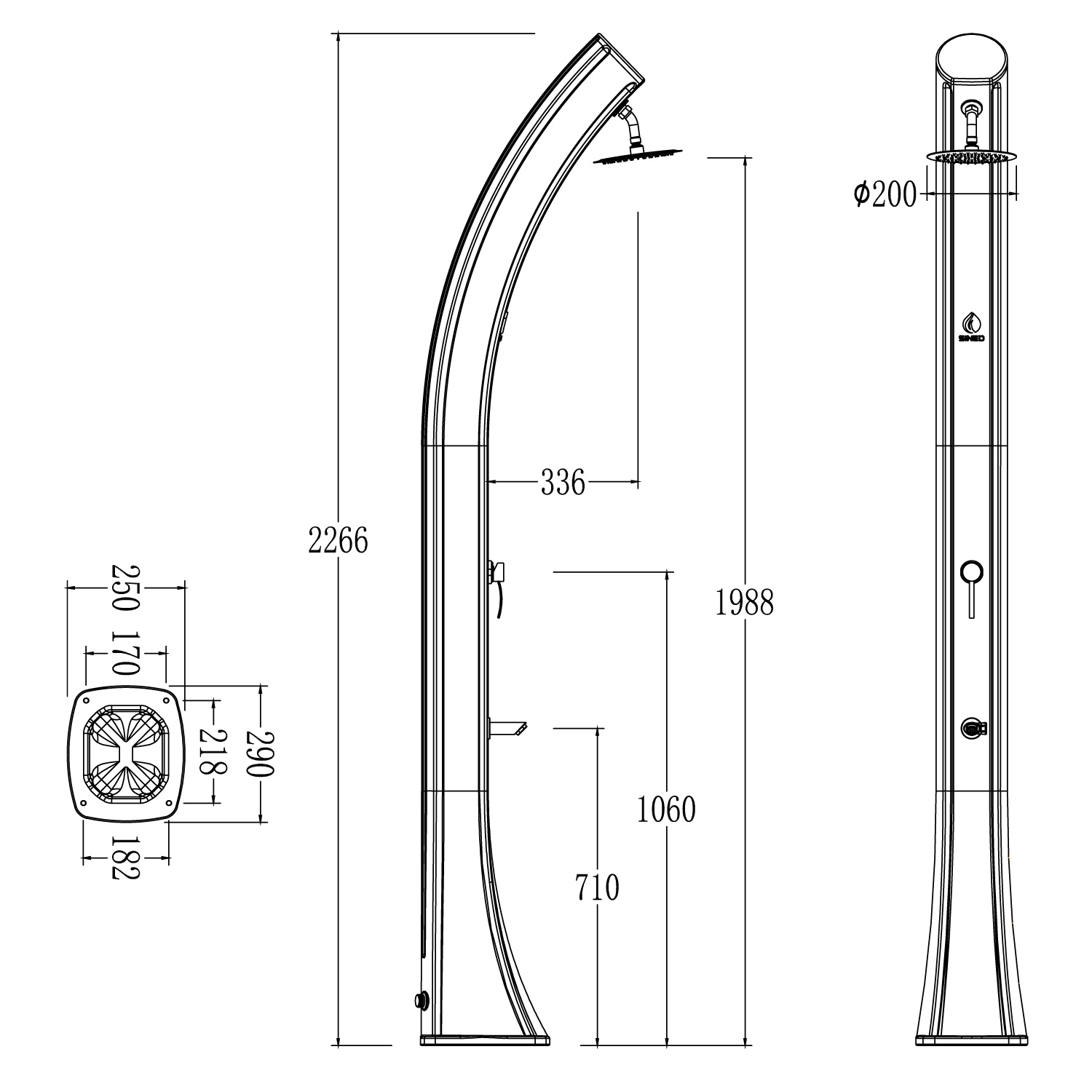 DOCCIA-SOLE-XXL-ROSSA - SINED | Duchas de piscina | Chaise longue de jardín | Chimeneas eléctricas | Calefactores infrarrojos