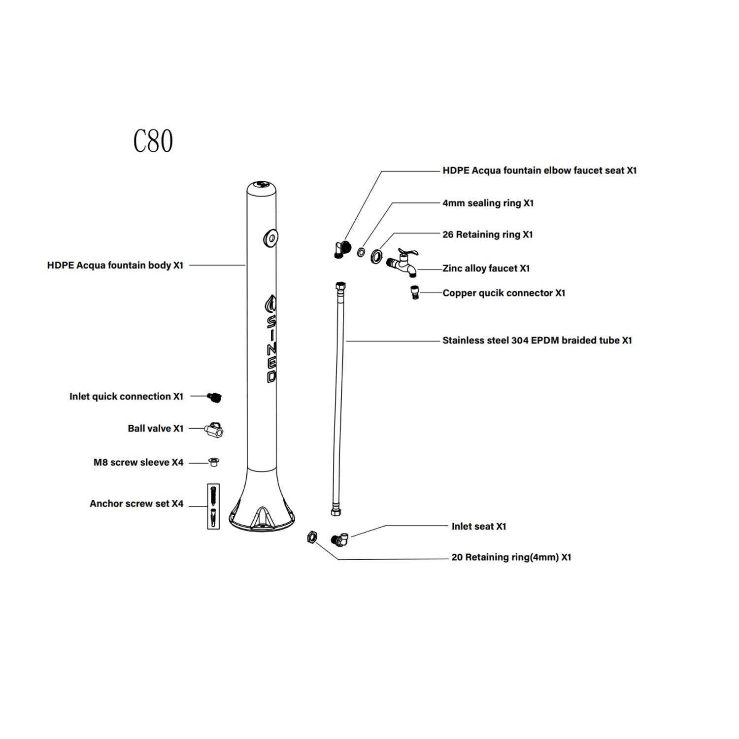 FONTANA-ACQUA-BIANCA-8 - SINED | Duchas de piscina | Chaise longue de jardín | Chimeneas eléctricas | Calefactores infrarrojos