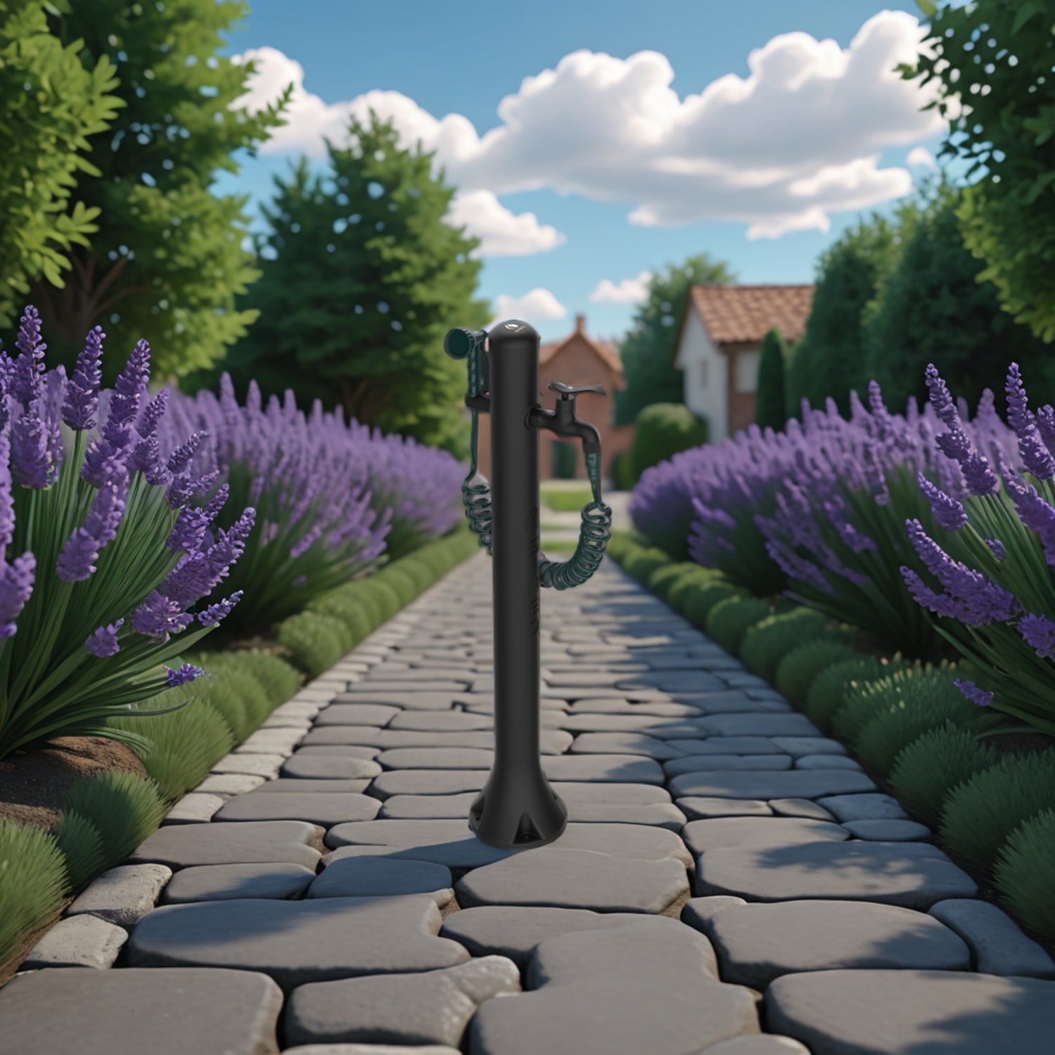 FONTANA-ACQUA-PRO-NERA-ambientata - SINED | Duchas de piscina | Chaise longue de jardín | Chimeneas eléctricas | Calefactores infrarrojos