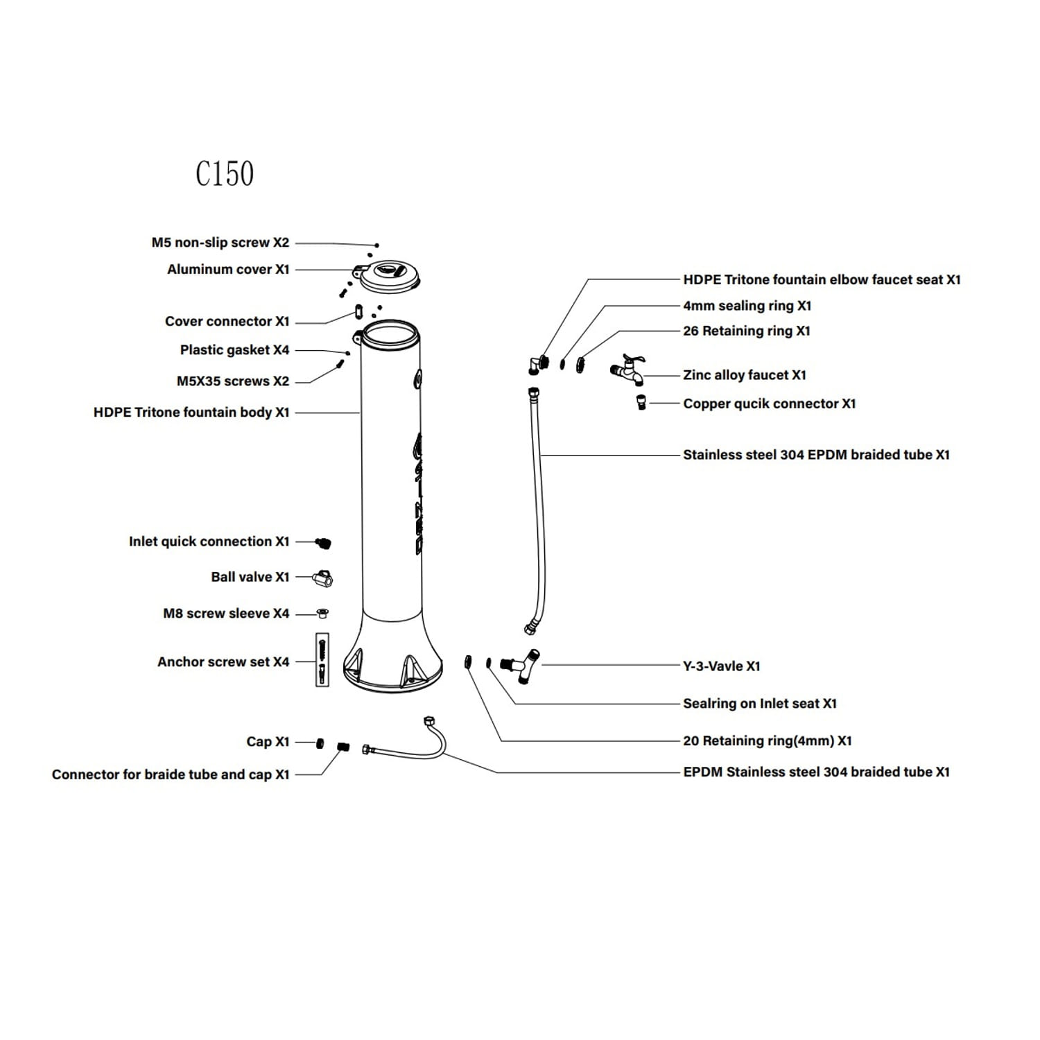 FONTANA-TRITONE-NERA-8 - SINED | Duchas de piscina | Chaise longue de jardín | Chimeneas eléctricas | Calefactores infrarrojos