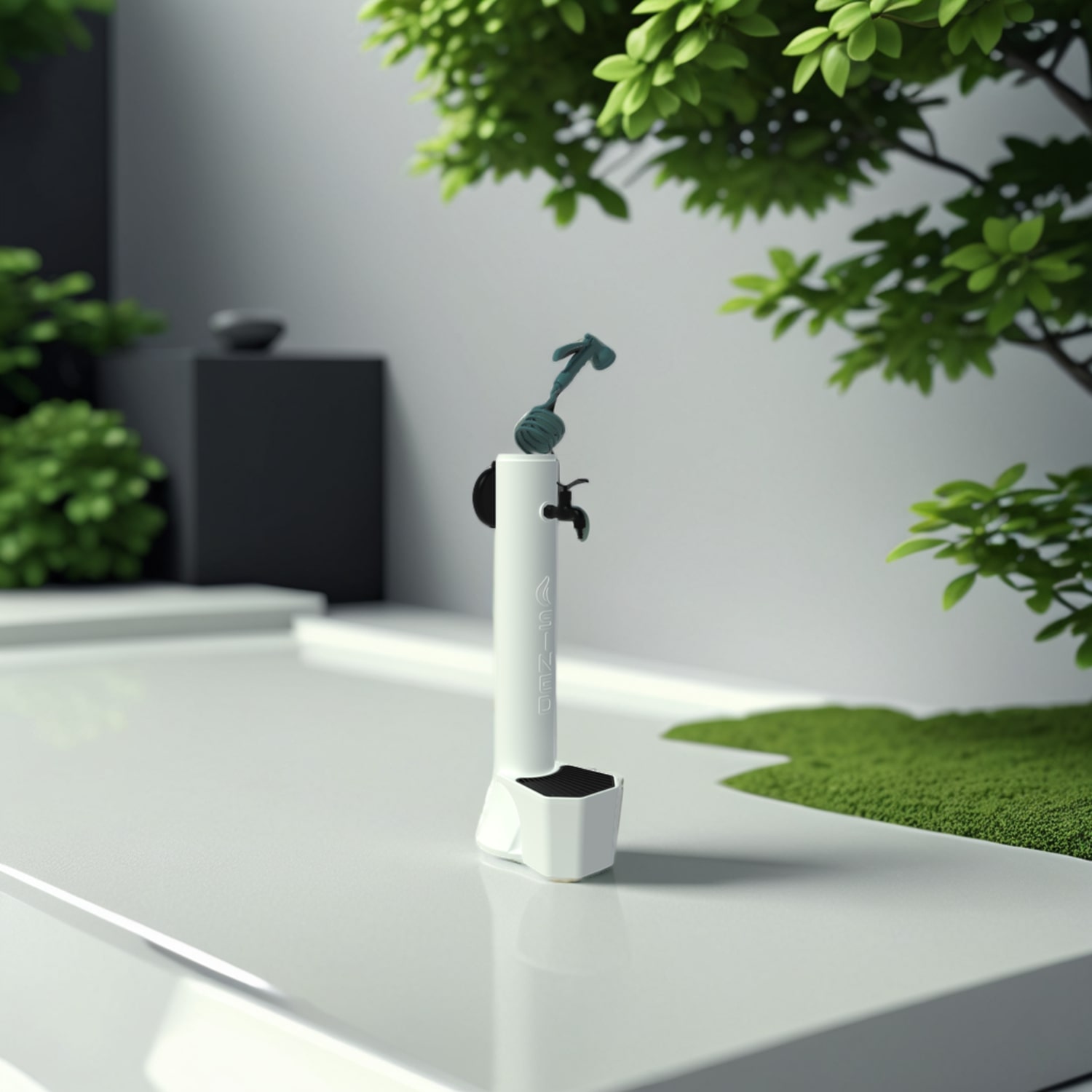 FONTANA-TRITONE-PRO-BIANCA-ambientata - SINED | Duchas de piscina | Chaise longue de jardín | Chimeneas eléctricas | Calefactores infrarrojos