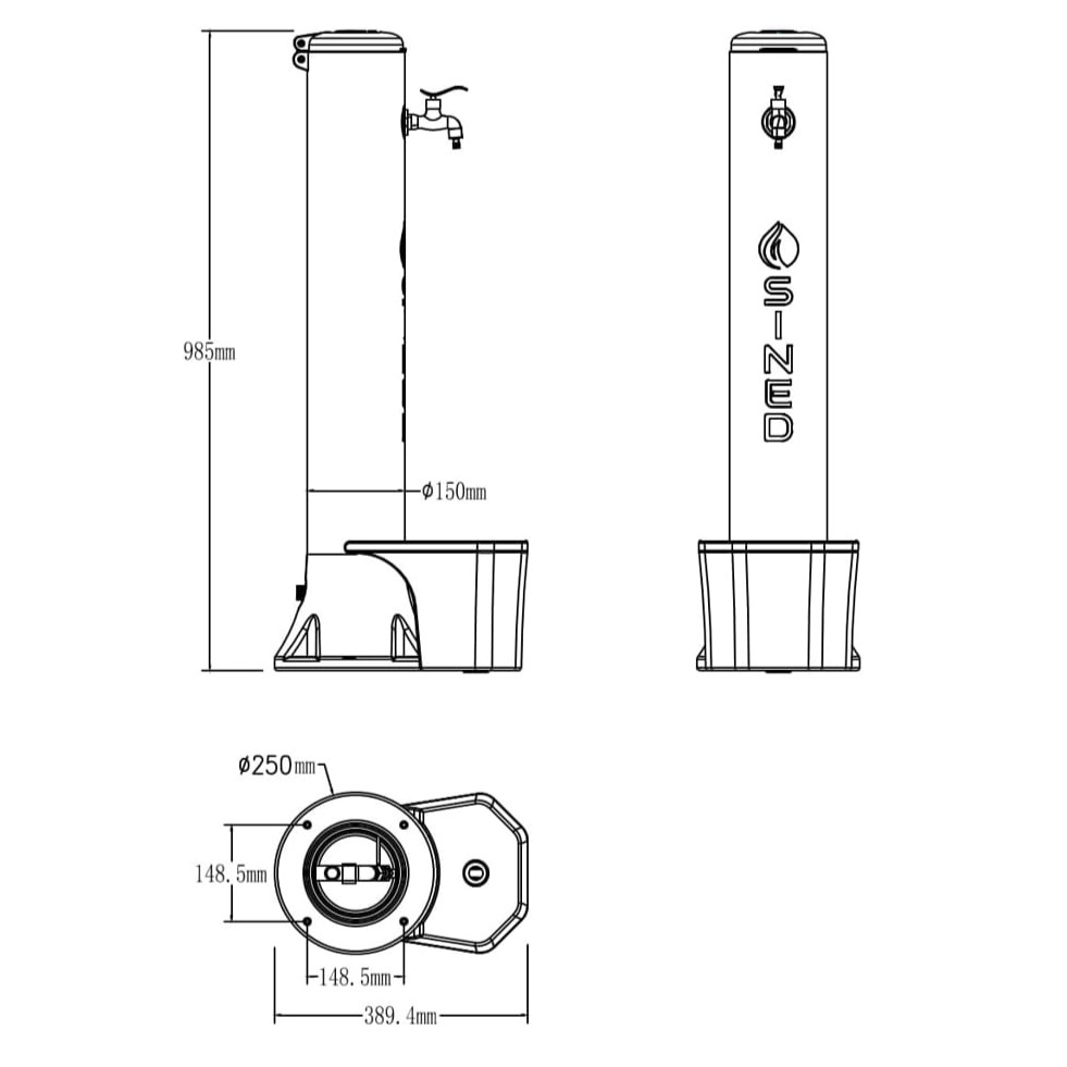 FONTANA-TRITONE-PRO-NERA - SINED | Duchas de piscina | Chaise longue de jardín | Chimeneas eléctricas | Calefactores infrarrojos