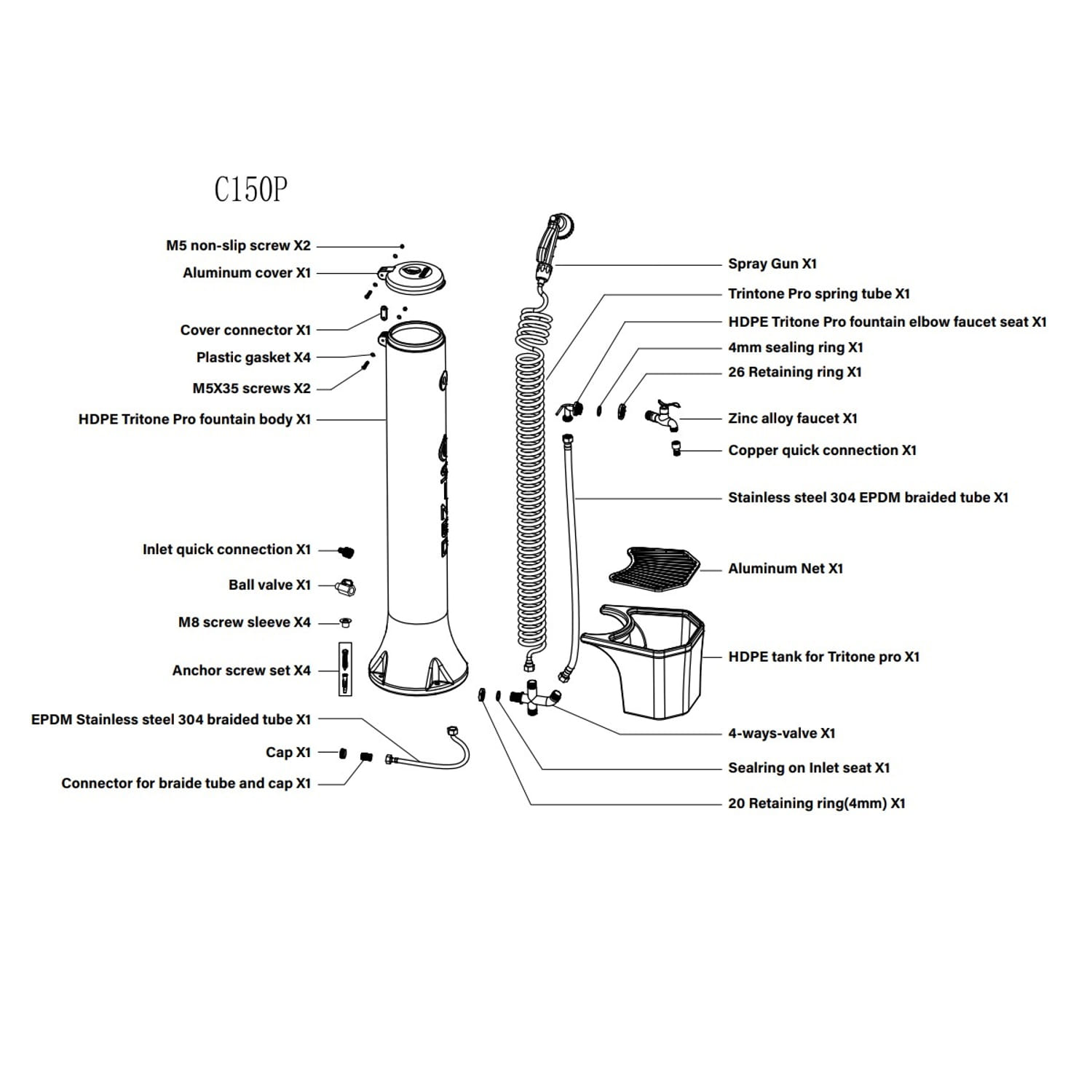 FONTANA-TRITONE-PRO-NERA-8 - SINED | Duchas de piscina | Chaise longue de jardín | Chimeneas eléctricas | Calefactores infrarrojos