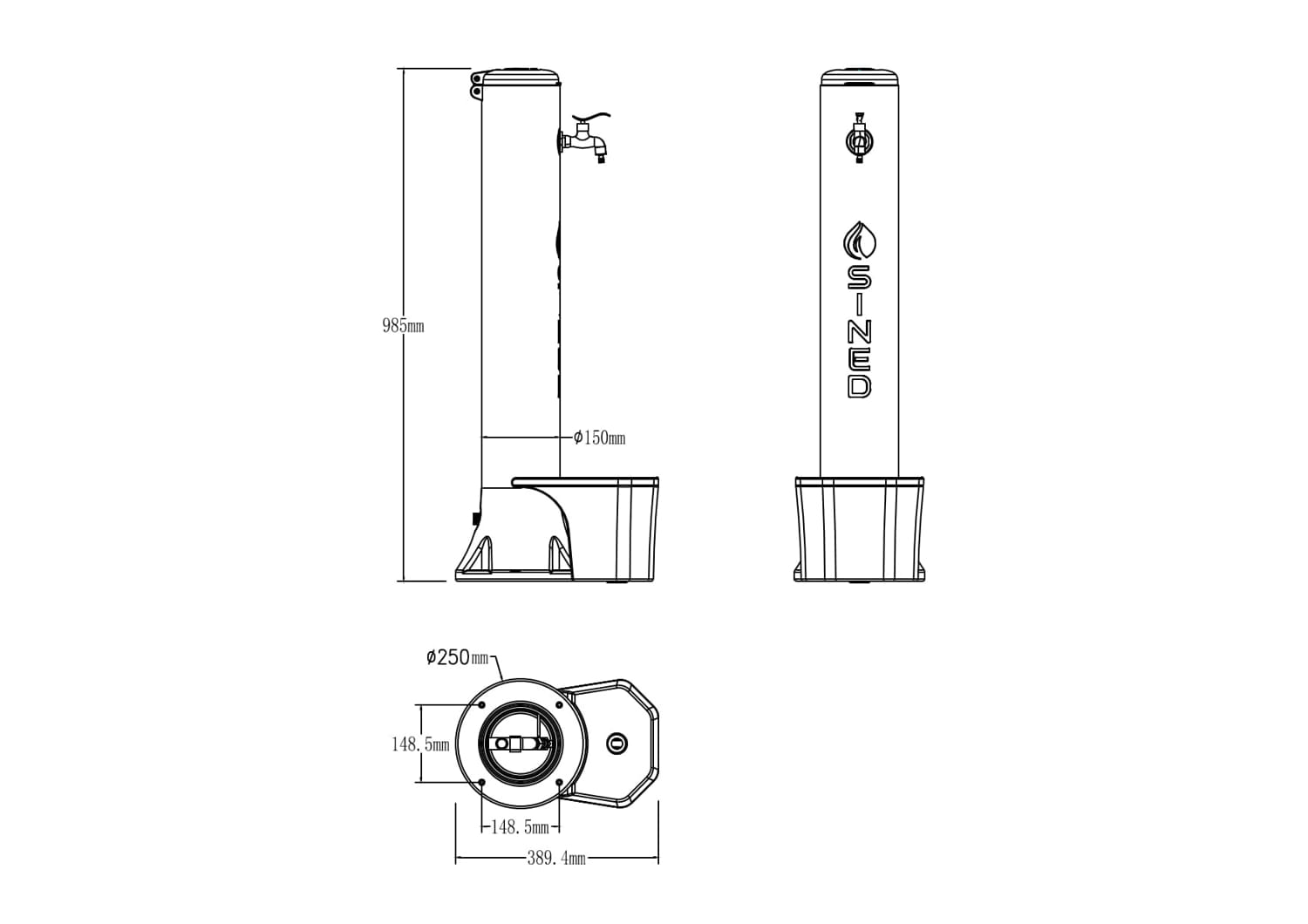 FONTANA-TRITONE-PRO-NERA-9 - SINED | Duchas de piscina | Chaise longue de jardín | Chimeneas eléctricas | Calefactores infrarrojos
