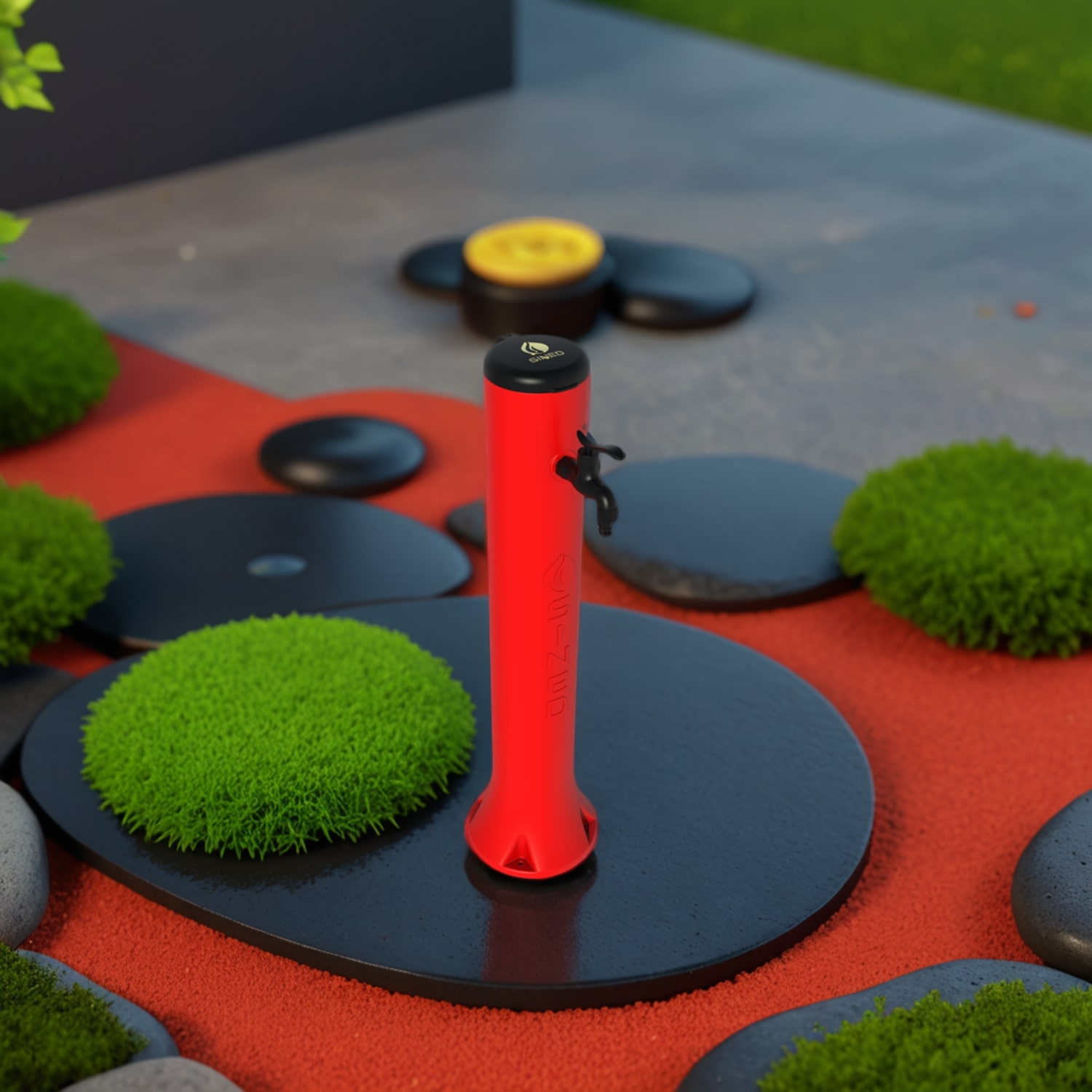 FONTANA-TRITONE-ROSSA-ambientata - SINED | Duchas de piscina | Chaise longue de jardín | Chimeneas eléctricas | Calefactores infrarrojos