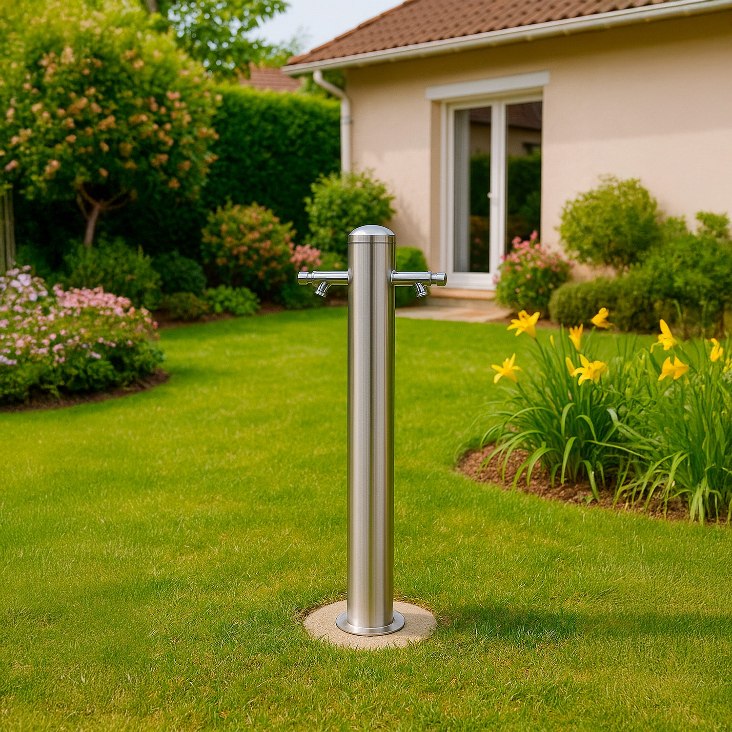 FONTANELLA-INOX-TEMP-2TESTE-2 - SINED | Duchas de piscina | Chaise longue de jardín | Chimeneas eléctricas | Calefactores infrarrojos