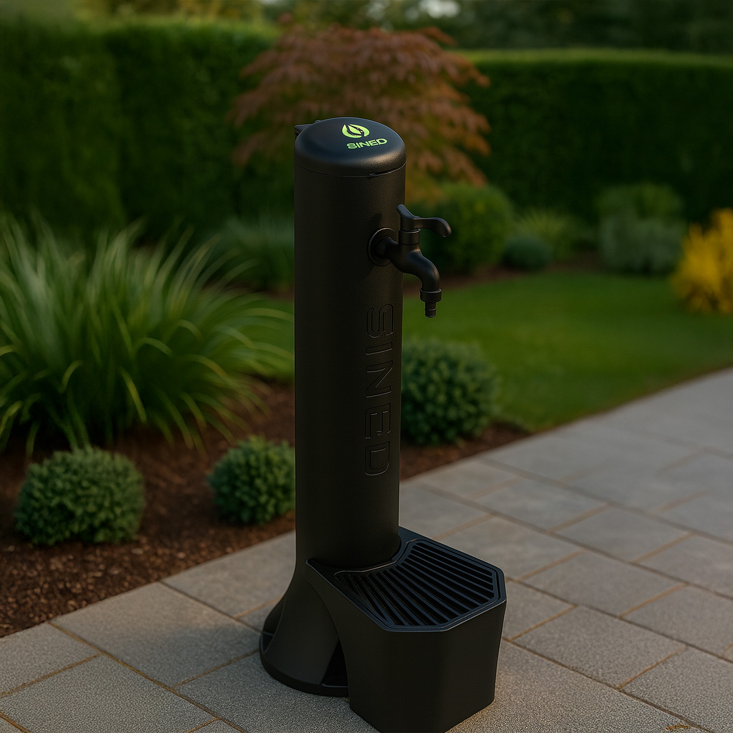 KIT-FONTANA-TRITONE-NERO-8 - SINED | Duchas de piscina | Chaise longue de jardín | Chimeneas eléctricas | Calefactores infrarrojos