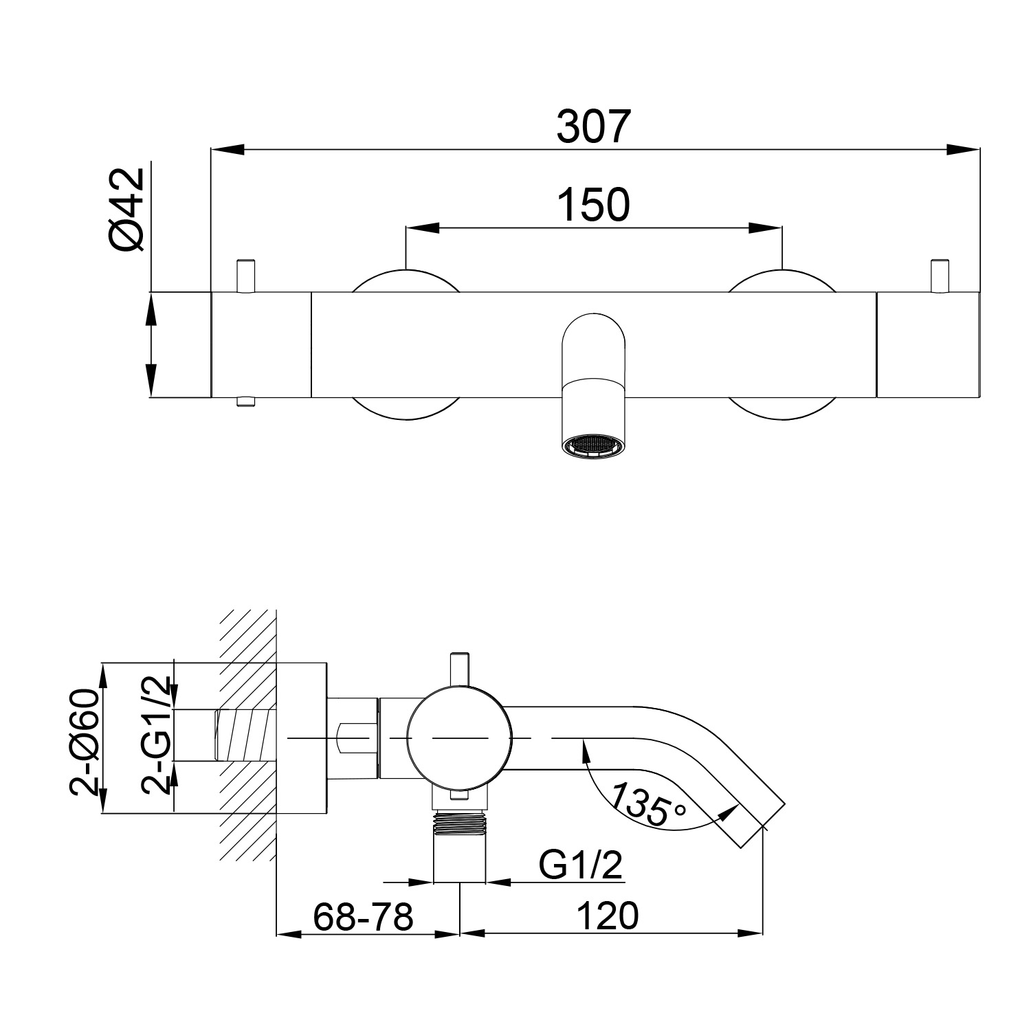 MISCELATORE-MURO-DOCCIA-VASCA-LEVANTE-INOX - Imagen 4
