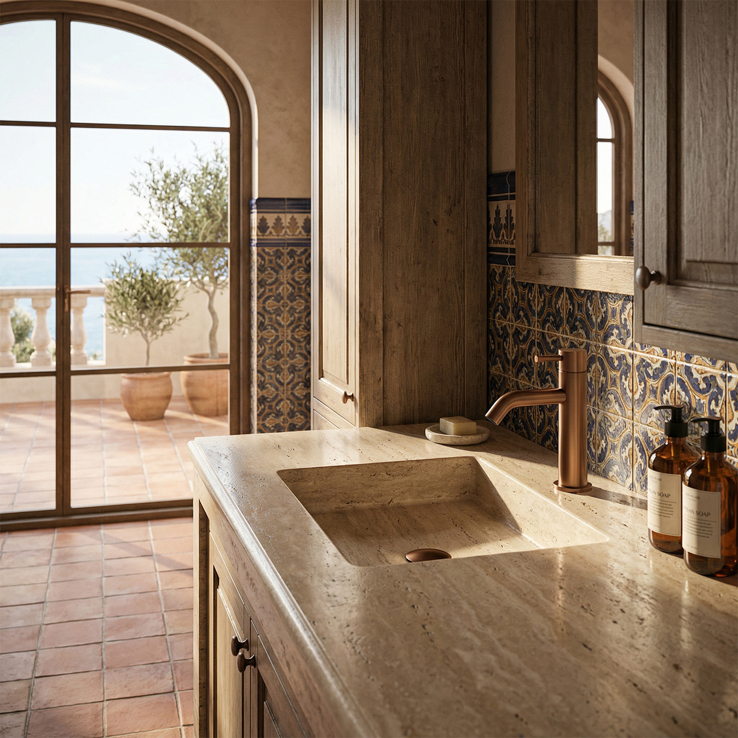 RUBINETTO-LAVABO-LEVANTE-BASSO-ORO-ROSA-ambientata RUBINETTO-LAVABO-LEVANTE-BASSO-ORO-ROSA