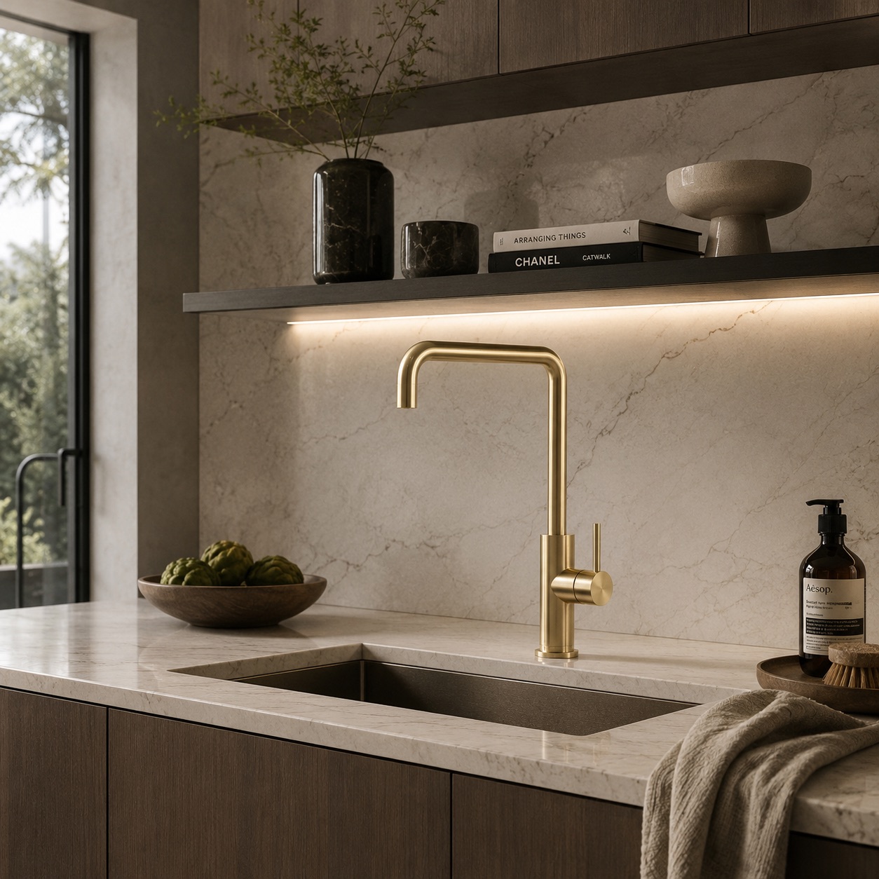 RUBINETTO-LAVELLO-LEVANTE-QUADRO-ORO-ambientata RUBINETTO-LAVELLO-LEVANTE-QUADRO-ORO