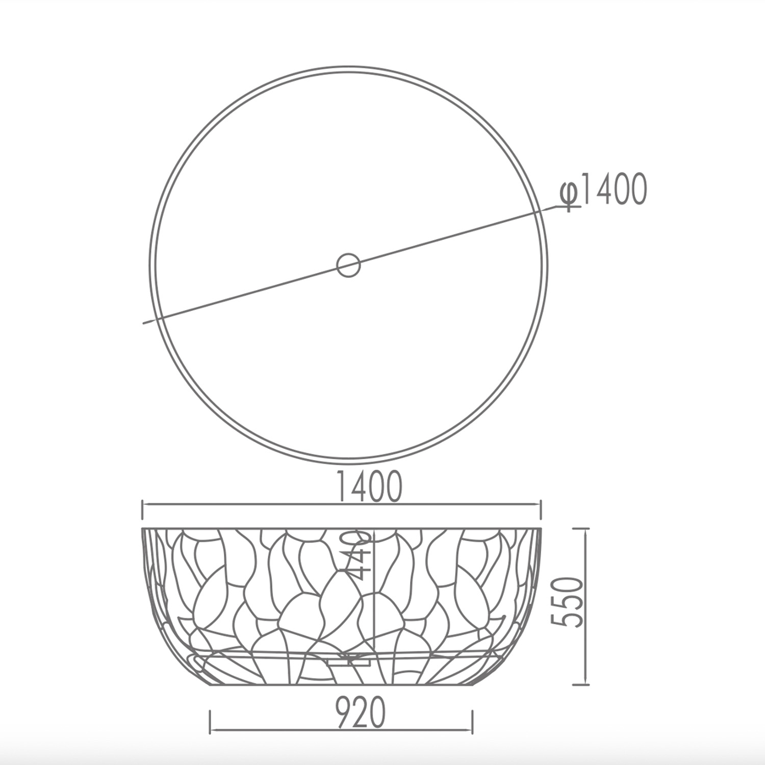 VASCA-TRASPARENTE-ZEFIRO-ROSSA-TONDA-140 - SINED | Duchas de piscina | Chaise longue de jardín | Chimeneas eléctricas | Calefactores infrarrojos